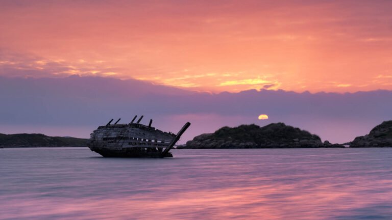 Bad Eddie shipwreck at sunset, Donegal, Ireland