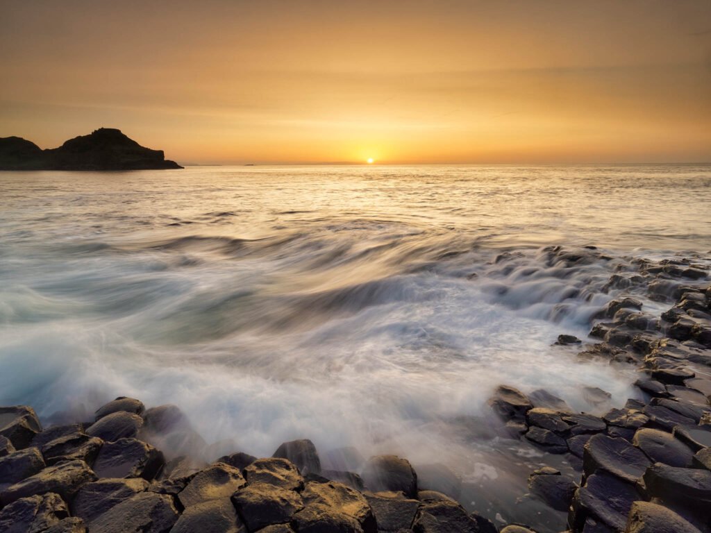 Giant's Causeway at sunset, Antrim Coast, Northern Ireland.